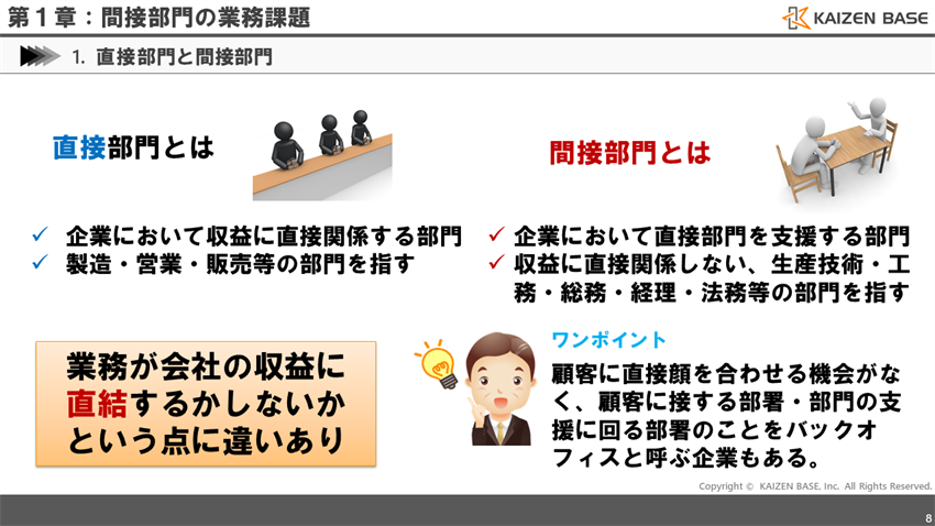 業務が会社の収益に直結するかしないかという点に違いあり