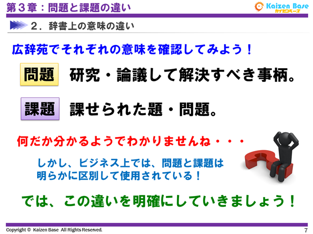 「問題」と「課題」の辞書上の意味の違い