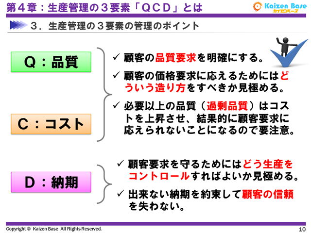 生産管理の３要素QCDの管理のポイント