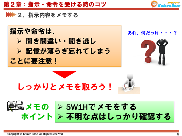 指示内容をメモする