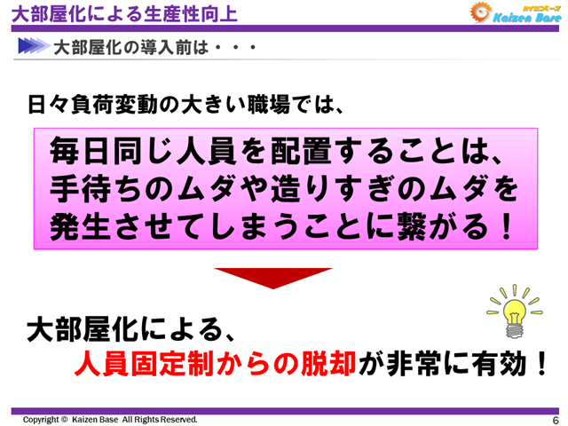 大部屋化による、人員固定制からの脱却が非常に有効！