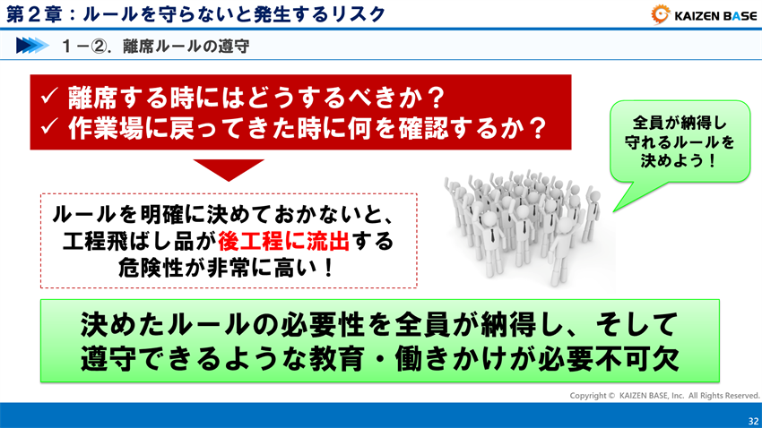 決めたルールの必要性を全員が納得し、そして遵守できるような教育・働きかけが必要不可欠