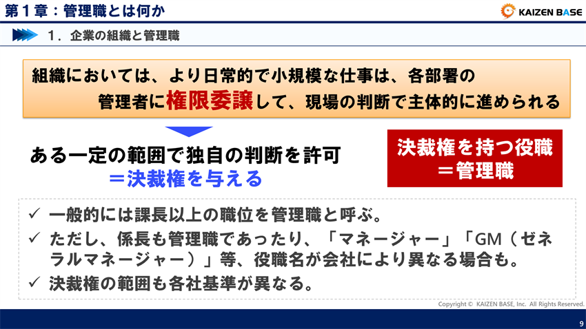決裁権を持つ役職が「管理職」