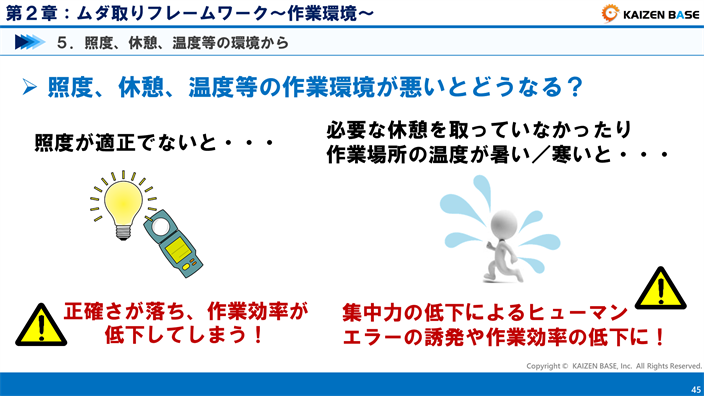 照度、休憩、温度等の作業環境が悪いとどうなる？
