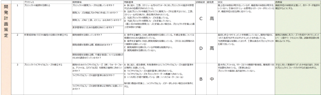 例）開発計画策定の診断結果