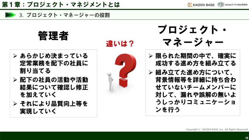 管理者とプロジェクト・マネージャーとの違い