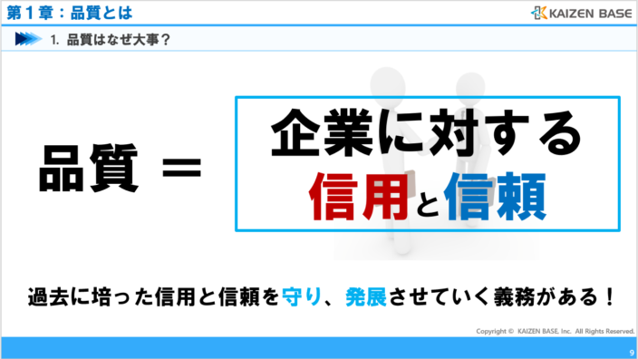 品質＝企業に対する信用と信頼