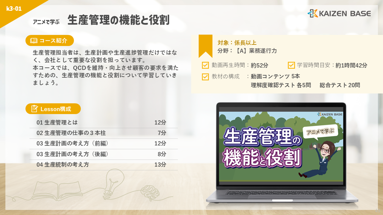 k3-01：アニメで学ぶ生産管理の機能と役割